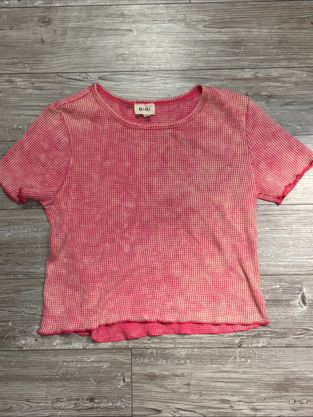 BiBi Pink Waffle Knit Short Sleeve Crop Top